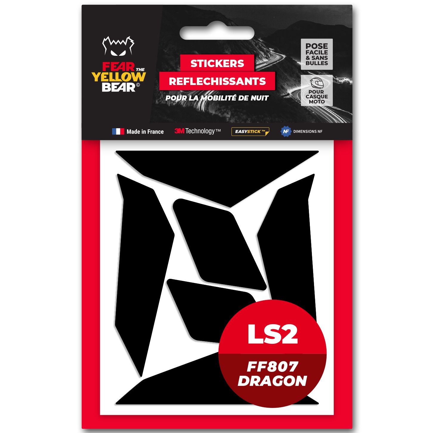 Stickers Réfléchissants Fear The Yellow Bear REPLICA LS2 FF807 Dragon
