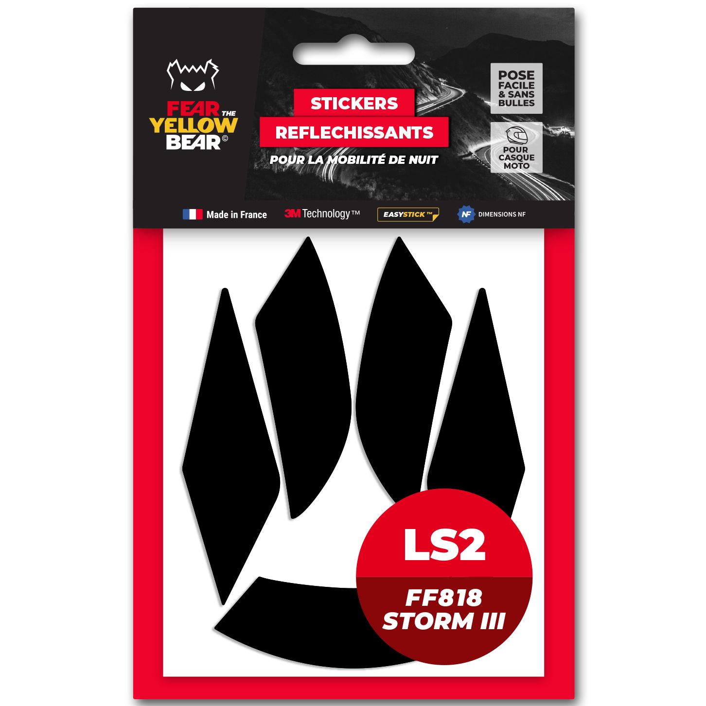 Stickers Réfléchissants Fear The Yellow Bear Replica LS2 FF818 Storm III