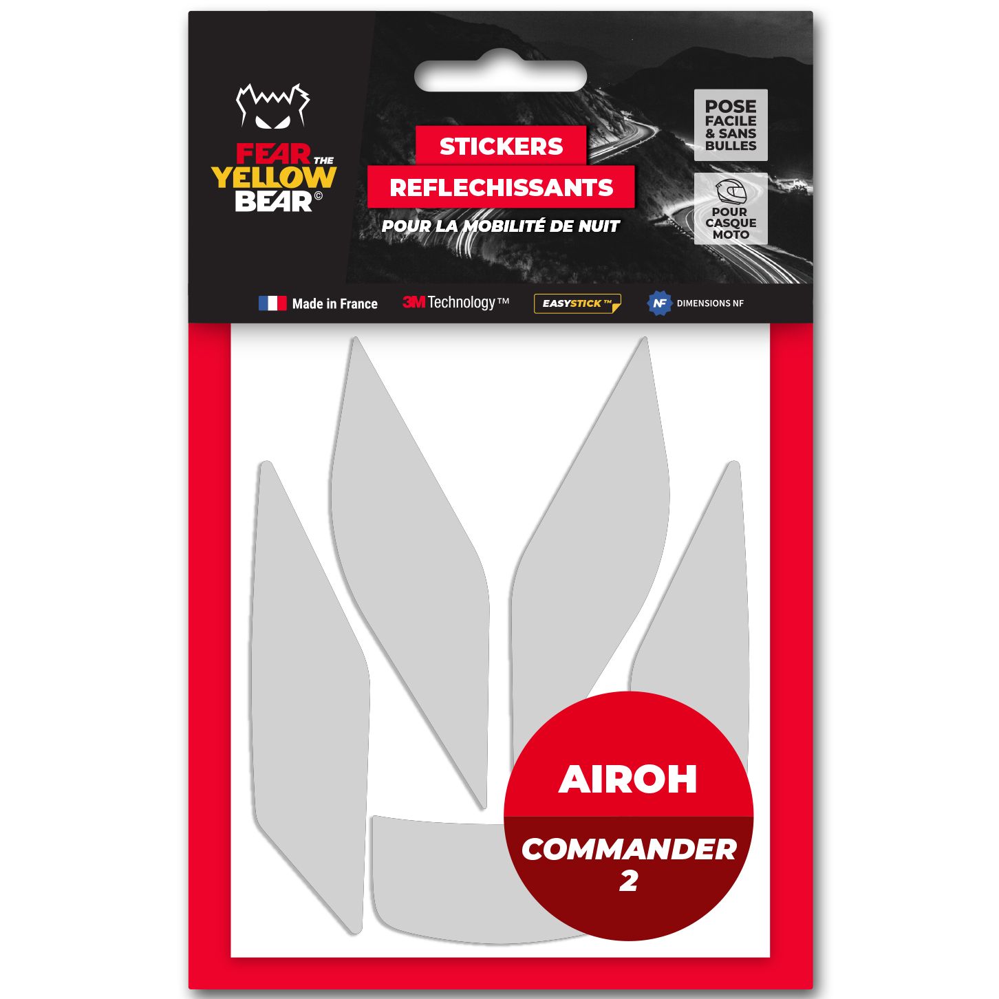 Fear The Yellow Bear Replica Airoh Commander 2 reflective stickers