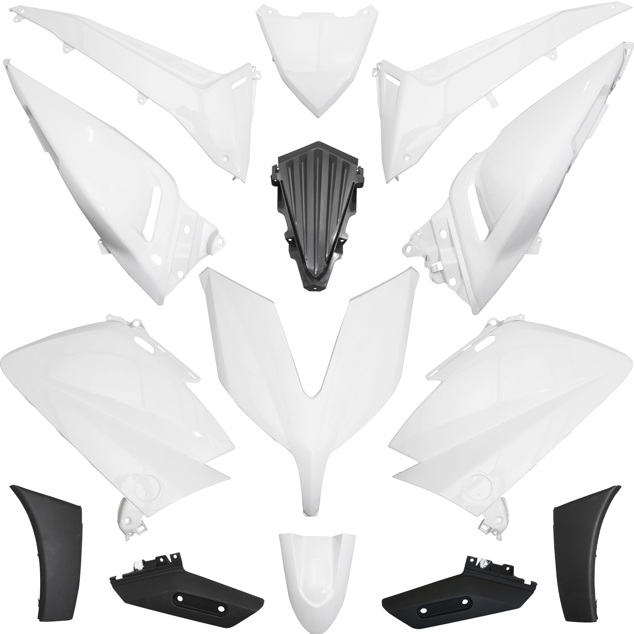 Image of Kit carénage P2R blanc-noir brillant (14 pièces) maxi-scooter