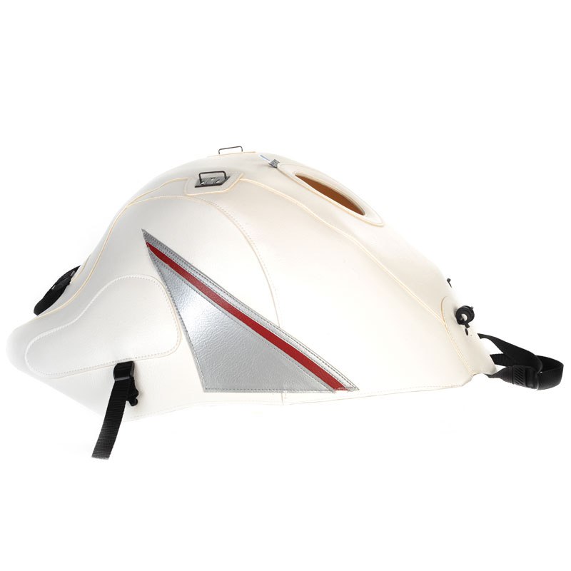 Tapis de réservoir Bagster Blanc/Déco Argent et Rouge foncé