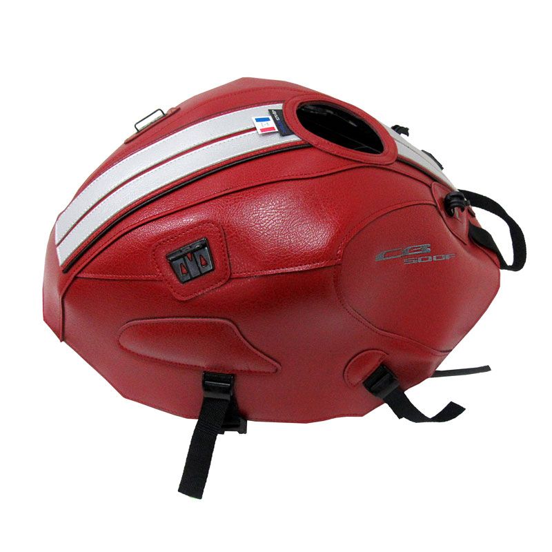 Tapis de réservoir Bagster ROUGE FONCE/DECO ARGENT/LISERET NOIR