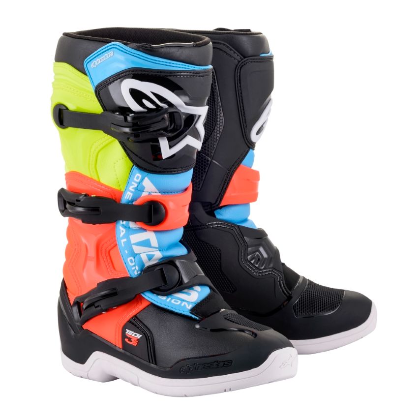 Image of Bottes cross Alpinestars TECH 3S YOUTH - BLACK YELLOW FLUO RED FLUO