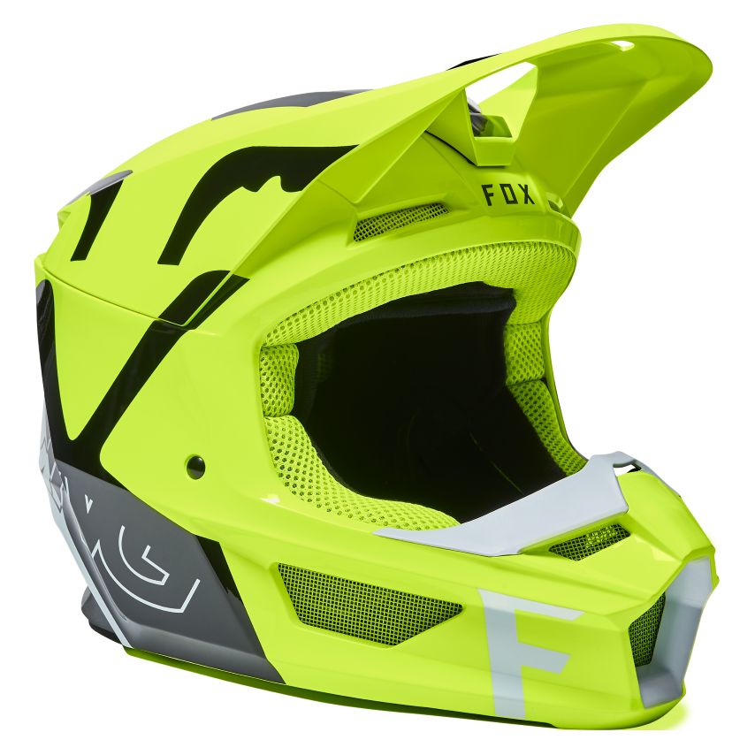 Image of Casque cross Fox YOUTH V1 SKEW - FLUO YELLOW