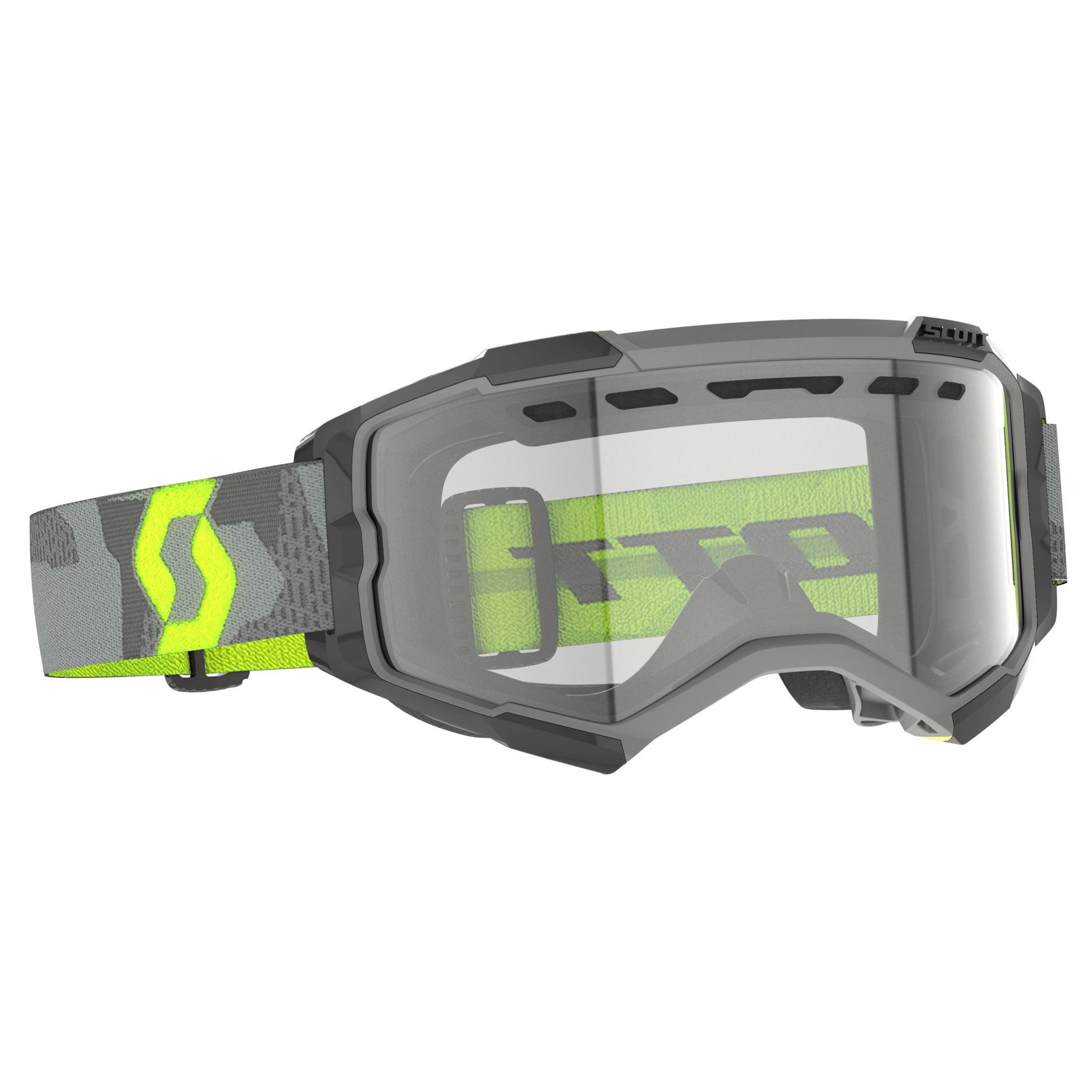 Masque cross Scott Fury Enduro - light grey/neon yellow clear 2024