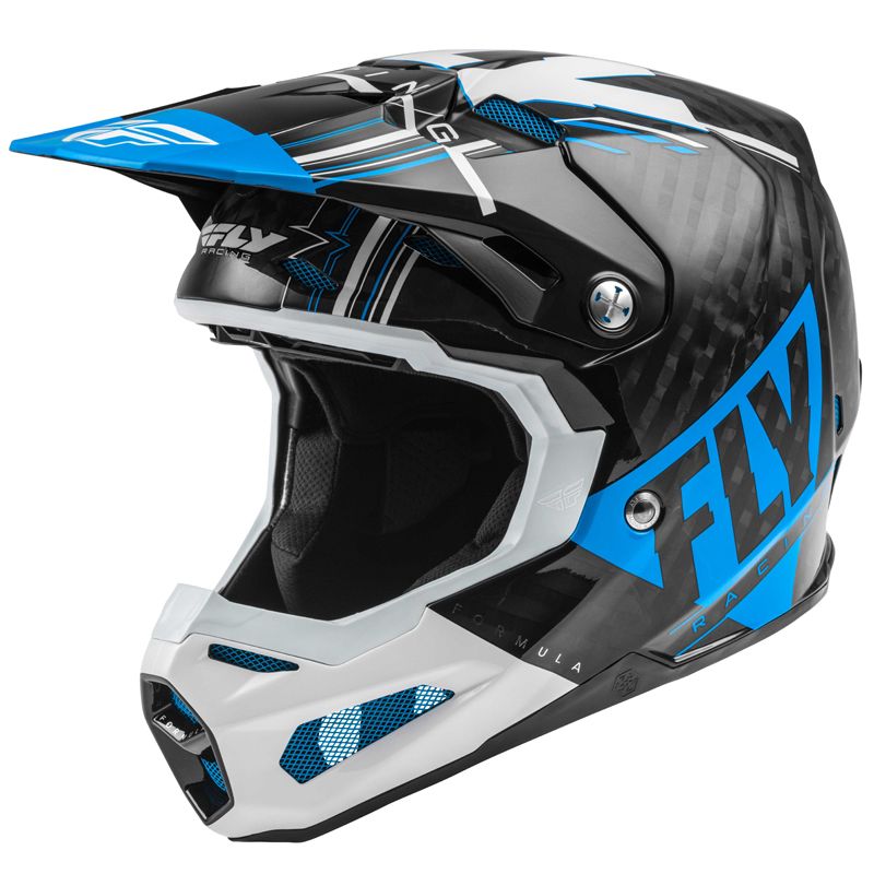 Image of Casque cross Fly FORMULA CARBON VECTOR - BLUE WHITE BLACK GLOSSY 2021