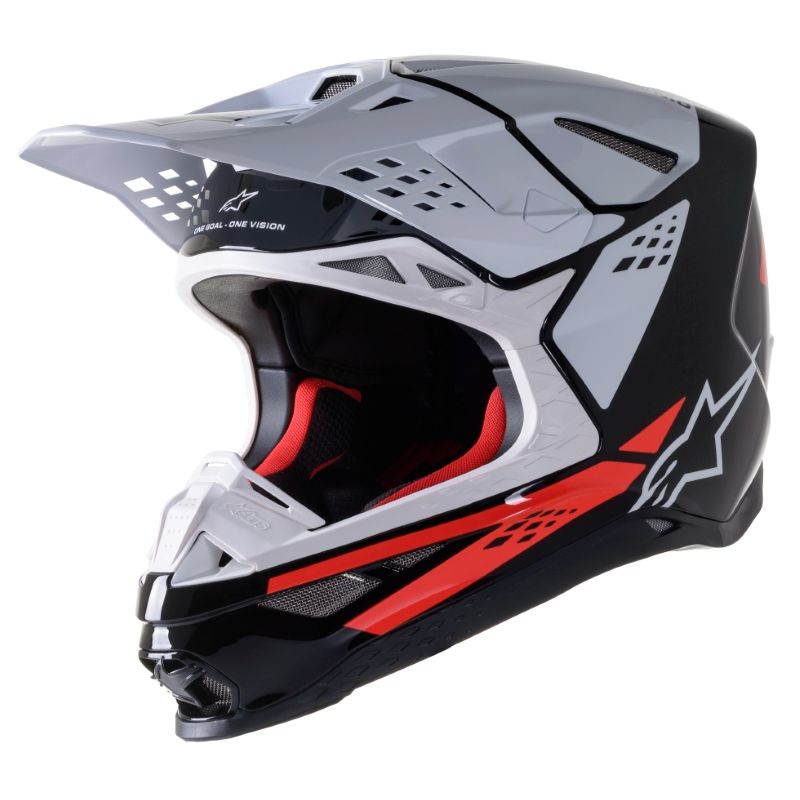 Image of Casque cross Alpinestars SUPERTECH S-M8 FACTORY - BLACK WHITE RED FLUO GLOSSY 2023