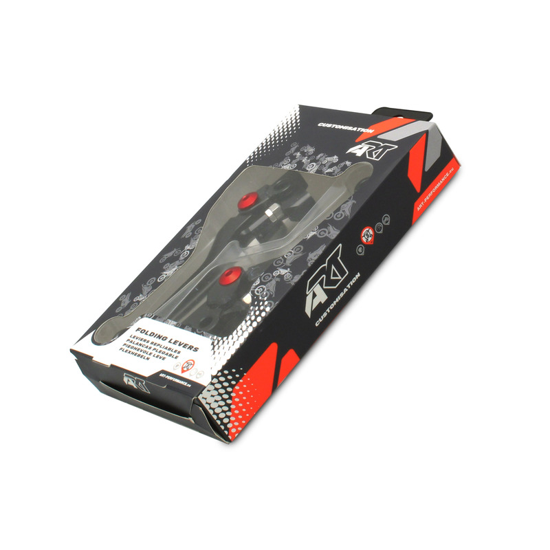 Leviers de frein et d'embrayage ART repliables noir/vis rouge par paire