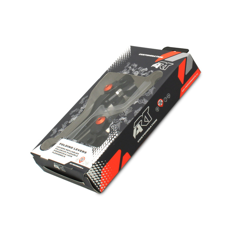 Leviers de frein et d'embrayage ART repliables noir/vis orange par paire