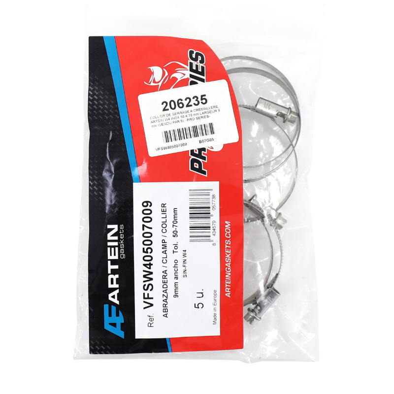 Colliers de serrage Artein CREMAILLERE W4 INOX 50 A 70 mm LARGEUR 9 mm