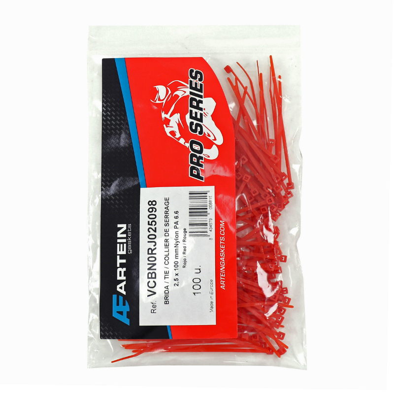 Colliers de serrage Artein NYLON TYPE RILSAN 2,5x100 mm ROUGE