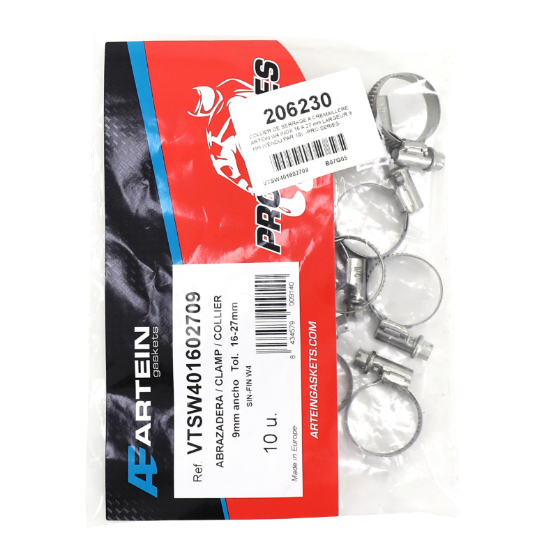 Colliers de serrage Artein CREMAILLERE W4 INOX 16 A 27 mm LARGEUR 9 mm