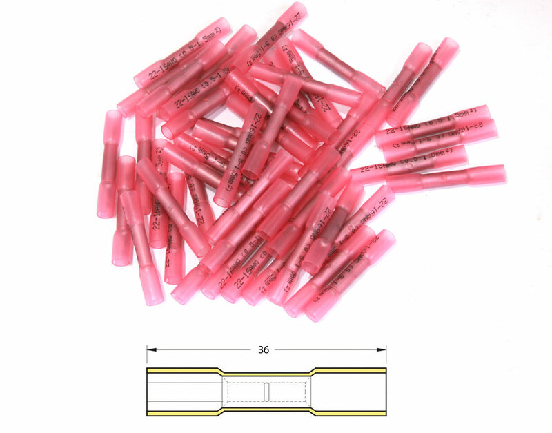 Connectique Bihr Bout à bout à sertir thermo-rétractable Ø0,5/1,5mm² - 50pcs transparent rouge