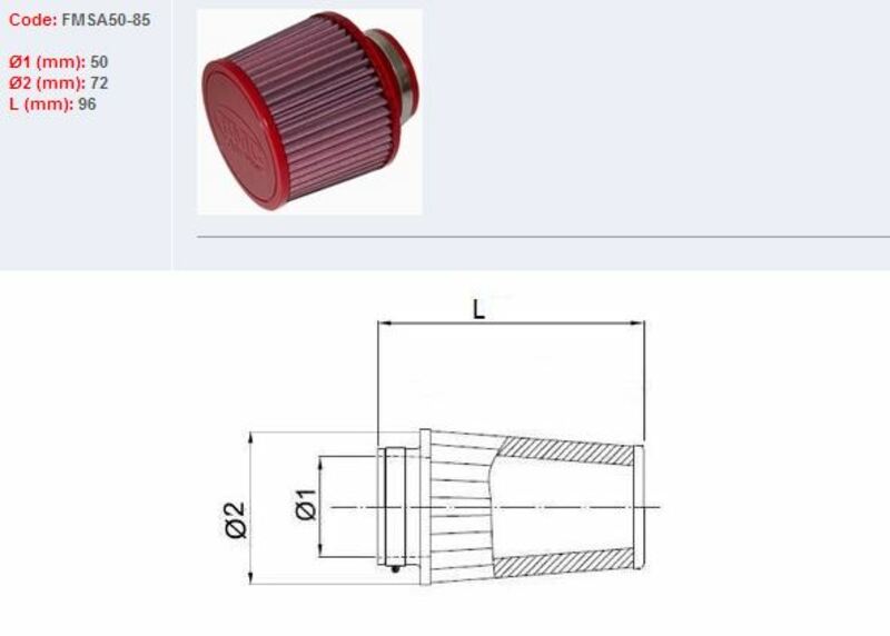 Filtre à air Bmc conique Ø50mm - FMSA50-85