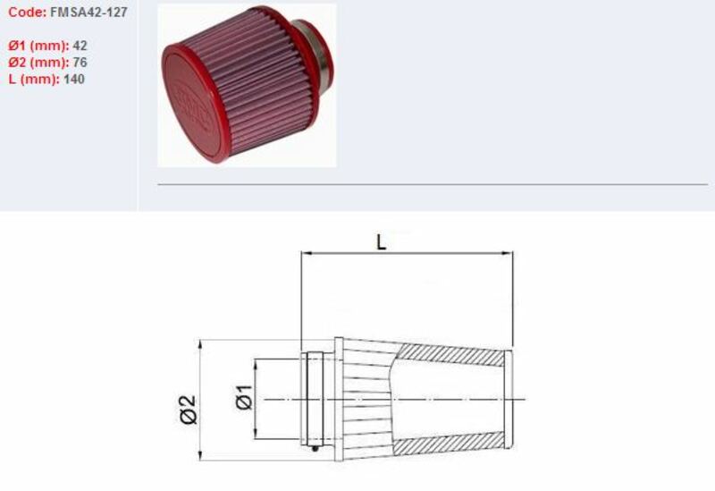 Filtre à air Bmc conique Ø42mm - FMSA42-127