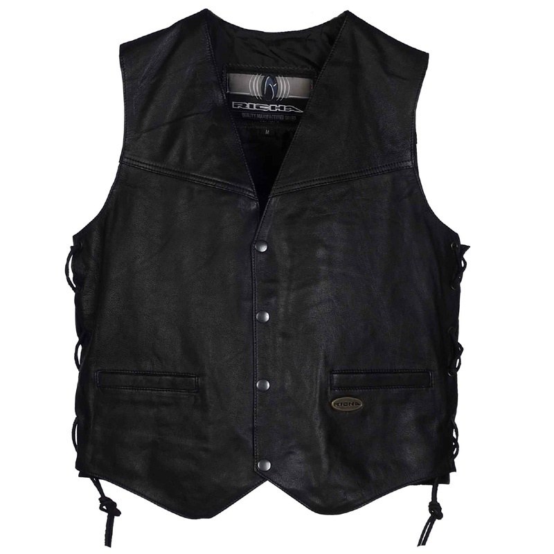 Gilet De Motard En Cuir Pour Homme - Noir Vintage - Sans Manches Avec Lacets Et Poches Cachées - Style Punk