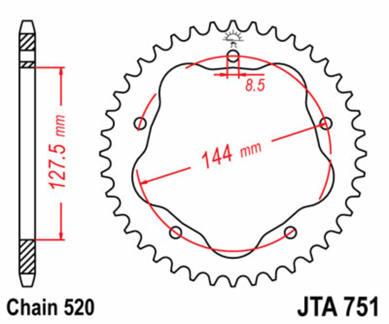 Couronne JT. acier standard 751 - 520 - acier standard 752 - 525 - Nécessite un porte couronne