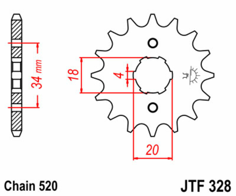 Pignon de sortie de boite JT. acier standard 328 - 520