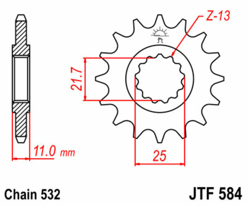 Pignon de sortie de boite JT. acier standard 584 - 532