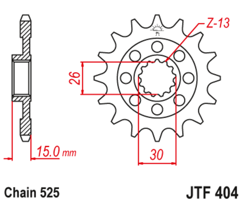Pignon de sortie de boite JT. avec gomme anti-bruit acier standard 404 - 525