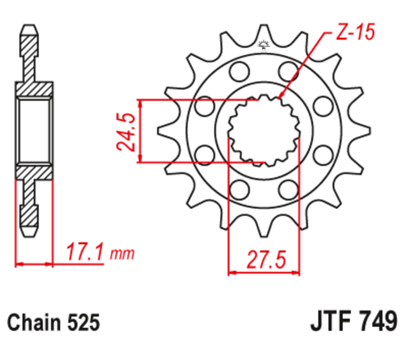 Pignon de sortie de boite JT. acier anti-bruit 749 - 525
