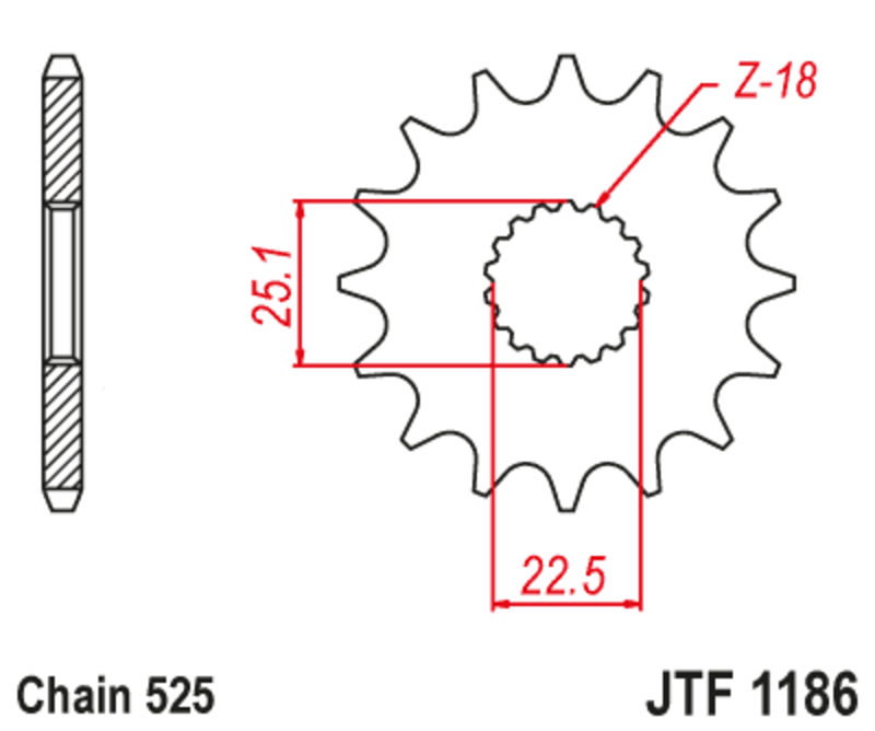 Pignon de sortie de boite JT. acier anti-bruit 1186 - 525