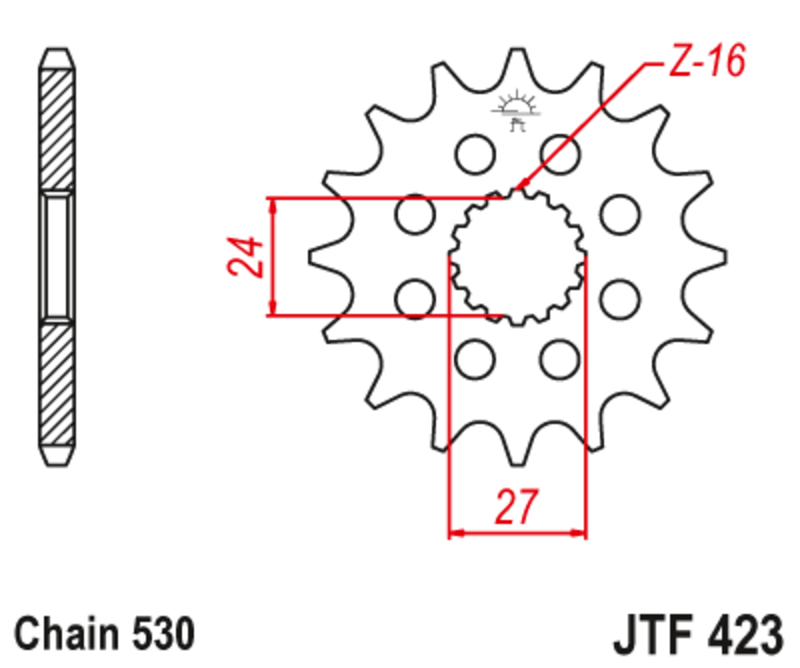 Pignon de sortie de boite JT. acier anti-bruit 423 - 530