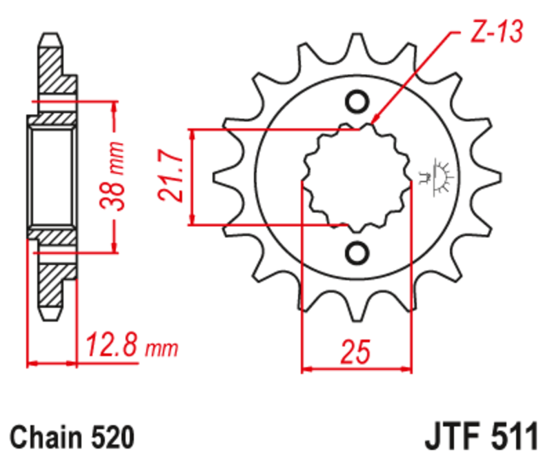 Pignon de sortie de boite JT. acier anti-bruit 511 - 520
