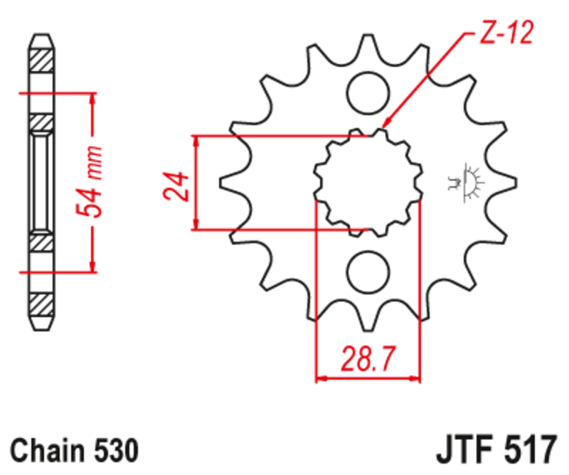 Pignon de sortie de boite JT. acier anti-bruit 517 - 530