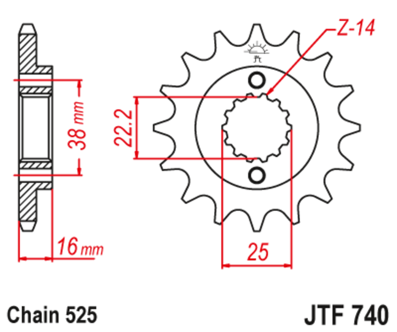 Pignon de sortie de boite JT. acier anti-bruit 740 - 525