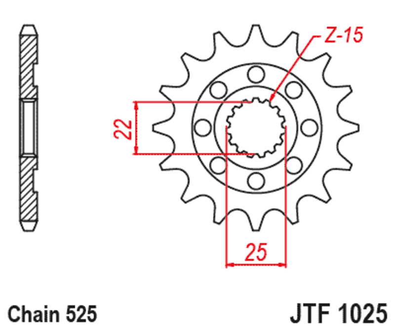 Pignon de sortie de boite JT. acier standard 1025 - 525