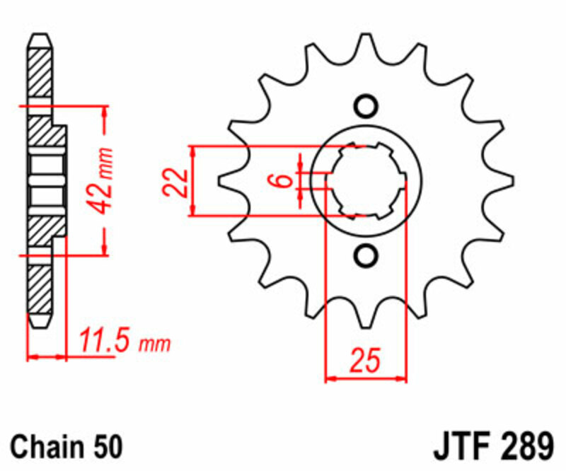 Pignon de sortie de boite JT. acier standard 289 - 530