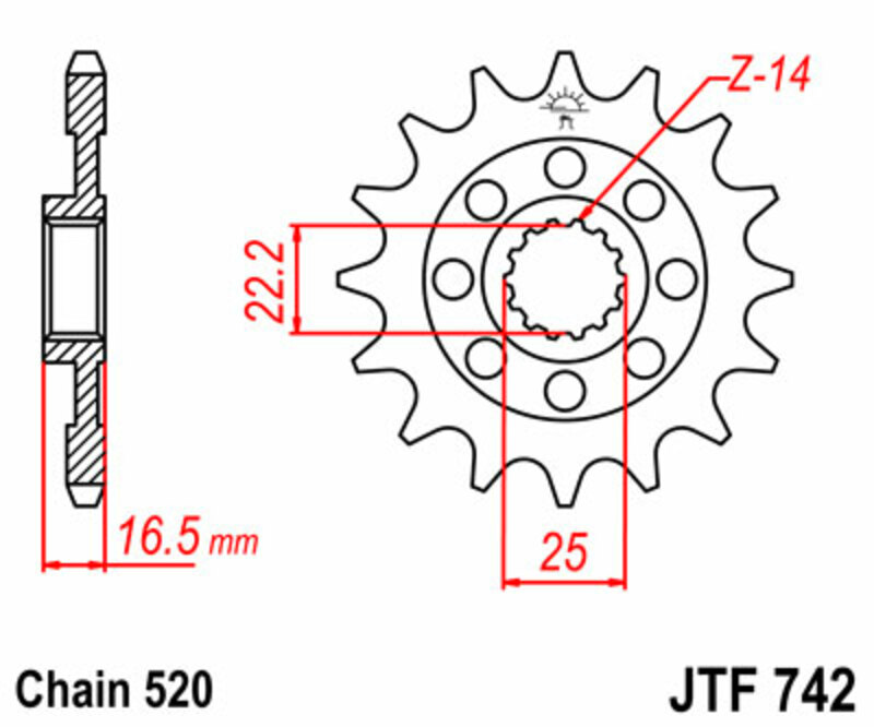 Pignon de sortie de boite JT. acier standard 742 - 520