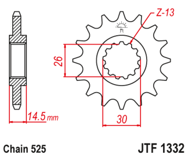 Pignon de sortie de boite JT. acier anti-bruit 1332 - 525
