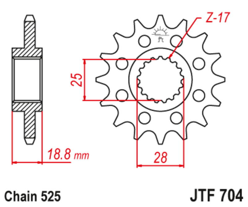 Couronne JT. Pignon acier anti-bruit 704 - 525