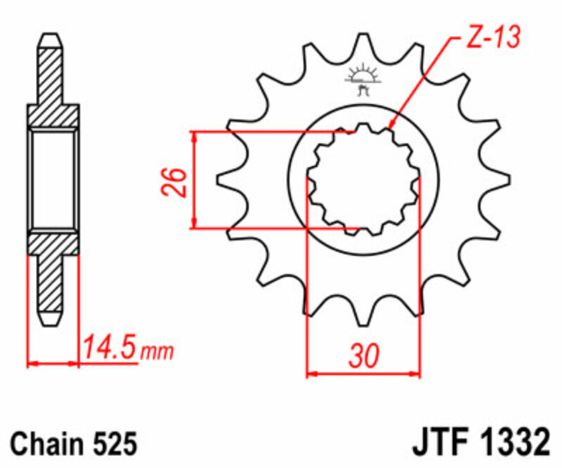 Pignon de sortie de boite JT. acier standard 1332 - 525