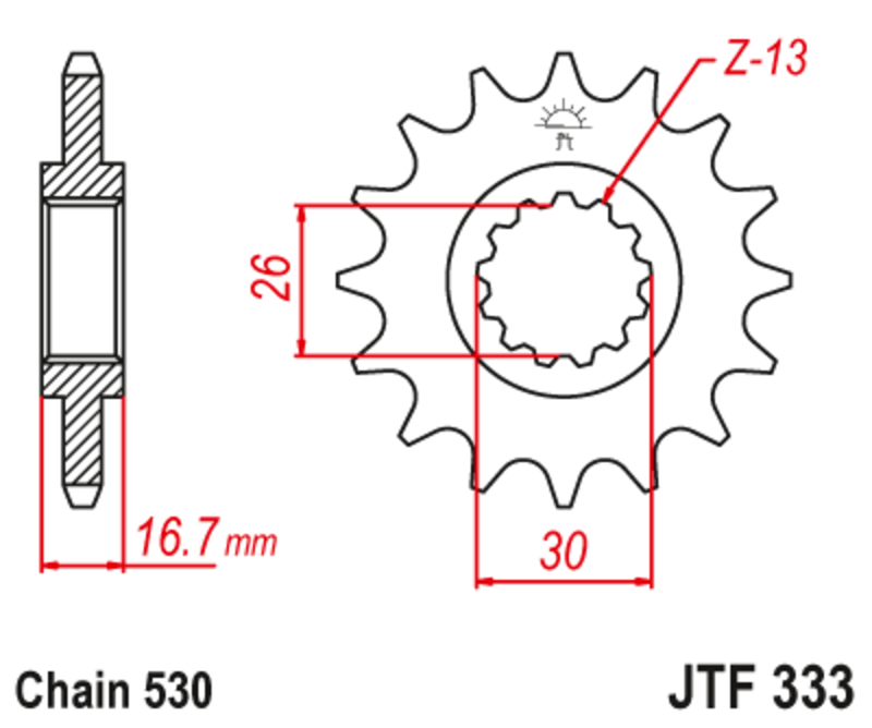 Pignon de sortie de boite JT. acier anti-bruit 333 - 530