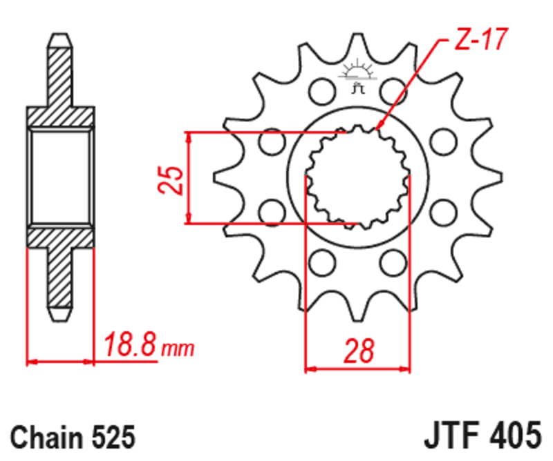 Pignon de sortie de boite JT. acier anti-bruit 405 - 525