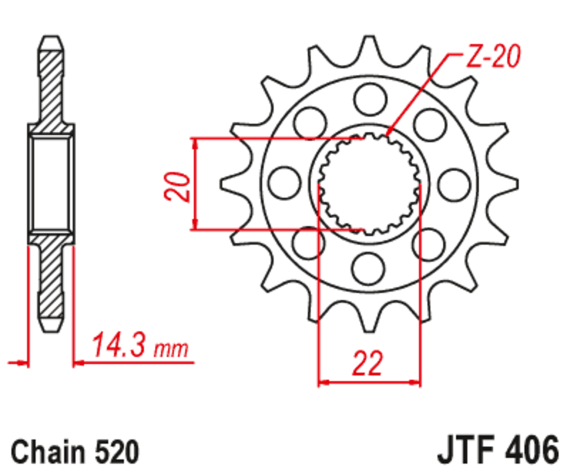 Pignon de sortie de boite JT. acier anti-bruit 406 - 520