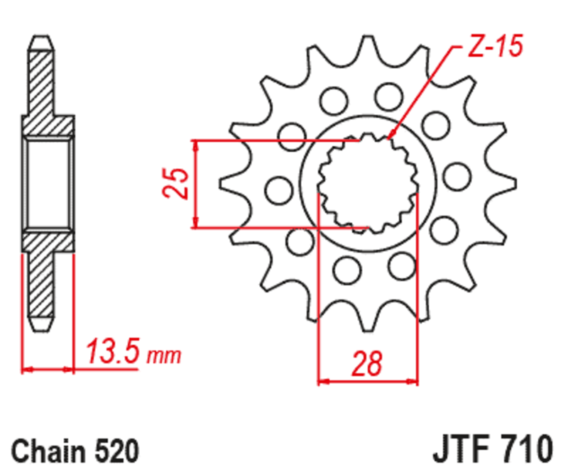 Pignon de sortie de boite JT. acier anti-bruit 710 - 520