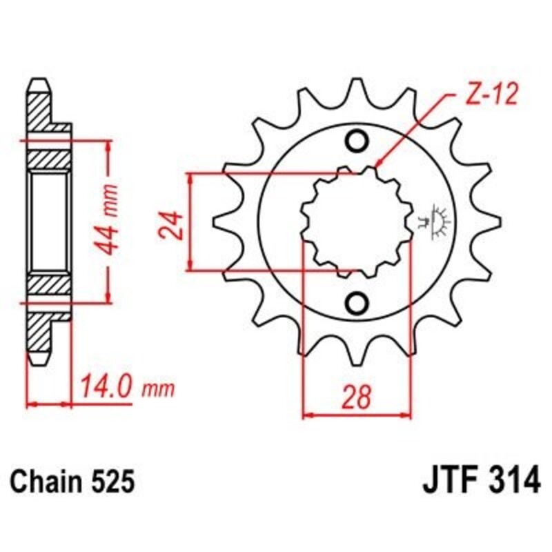 Pignon de sortie de boite JT. acier anti - bruit 314 - 525