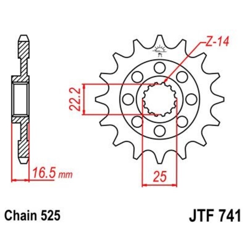 Pignon de sortie de boite JT. acier anti - bruit 741 - 525