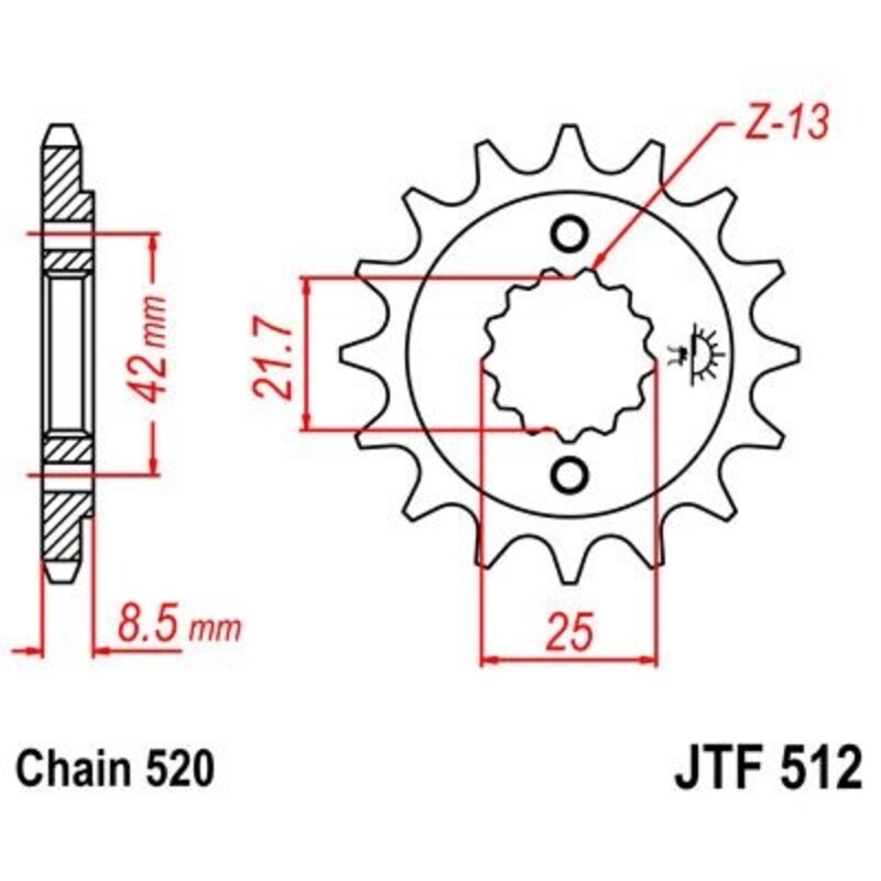 Pignon de sortie de boite JT. acier anti - bruit 512 - 520
