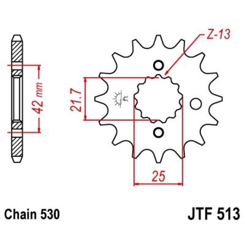 Pignon de sortie de boite JT. acier anti - bruit 513 - 530