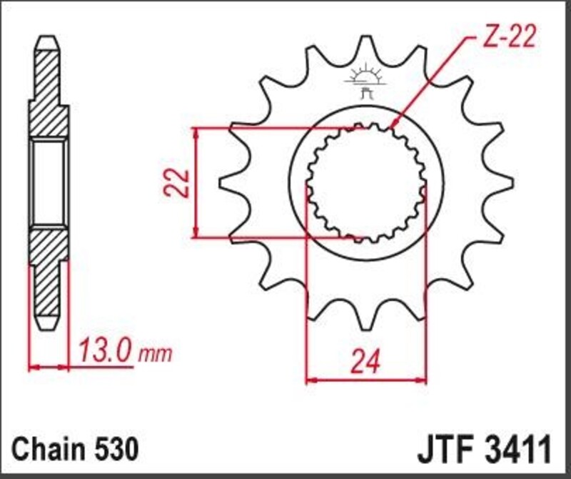 Pignon de sortie de boite JT. acier standard 3411 - 530