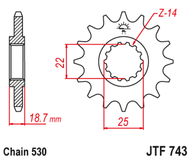 Pignon de sortie de boite JT. acier anti - bruit 743 - 530