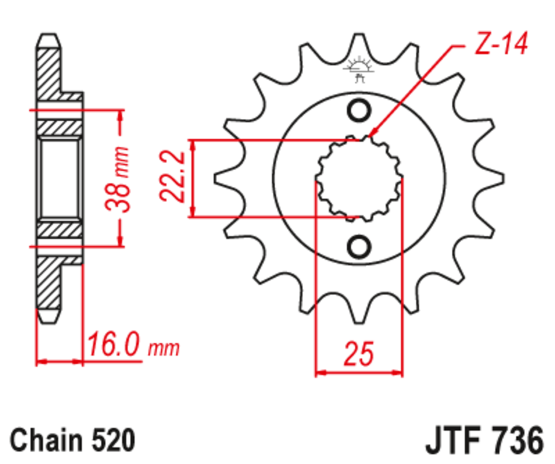 Pignon de sortie de boite JT. acier anti - bruit 736 - 520