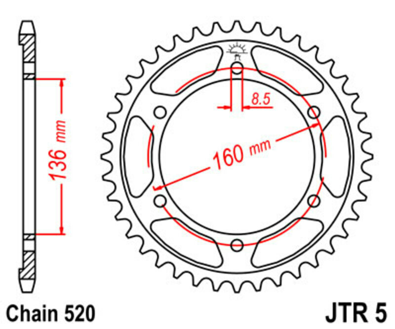 Couronne JT. Acier Standard - 520 40 dents