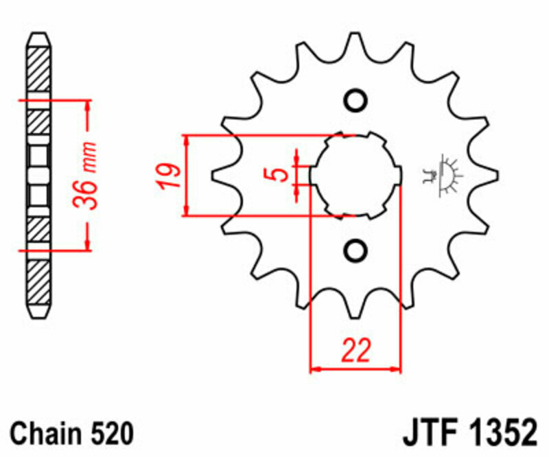 Pignon de sortie de boite JT. acier standard 1352 - 520 14 dents