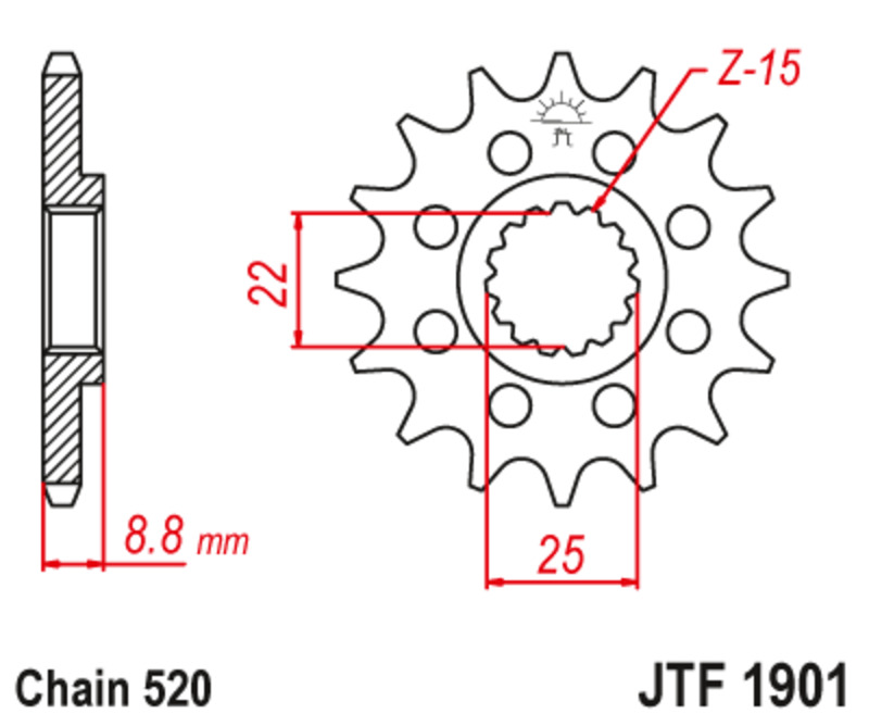 Pignon de sortie de boite JT. acier standard 1901 - 520 13 dents